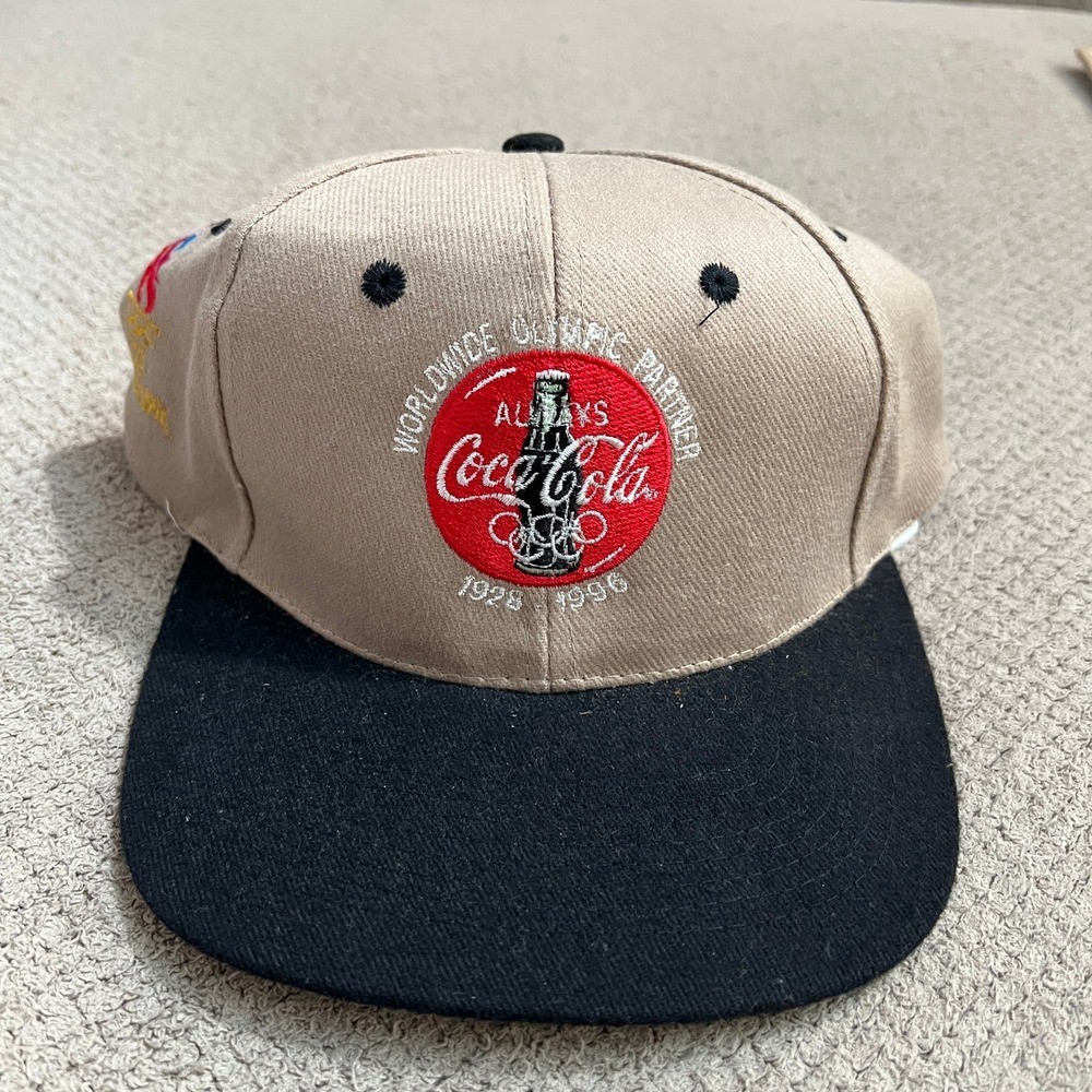 Vintage‎ 1996 Coca-Cola Atlanta Olympic Games Snapback Hat KC Tan Black OSFA